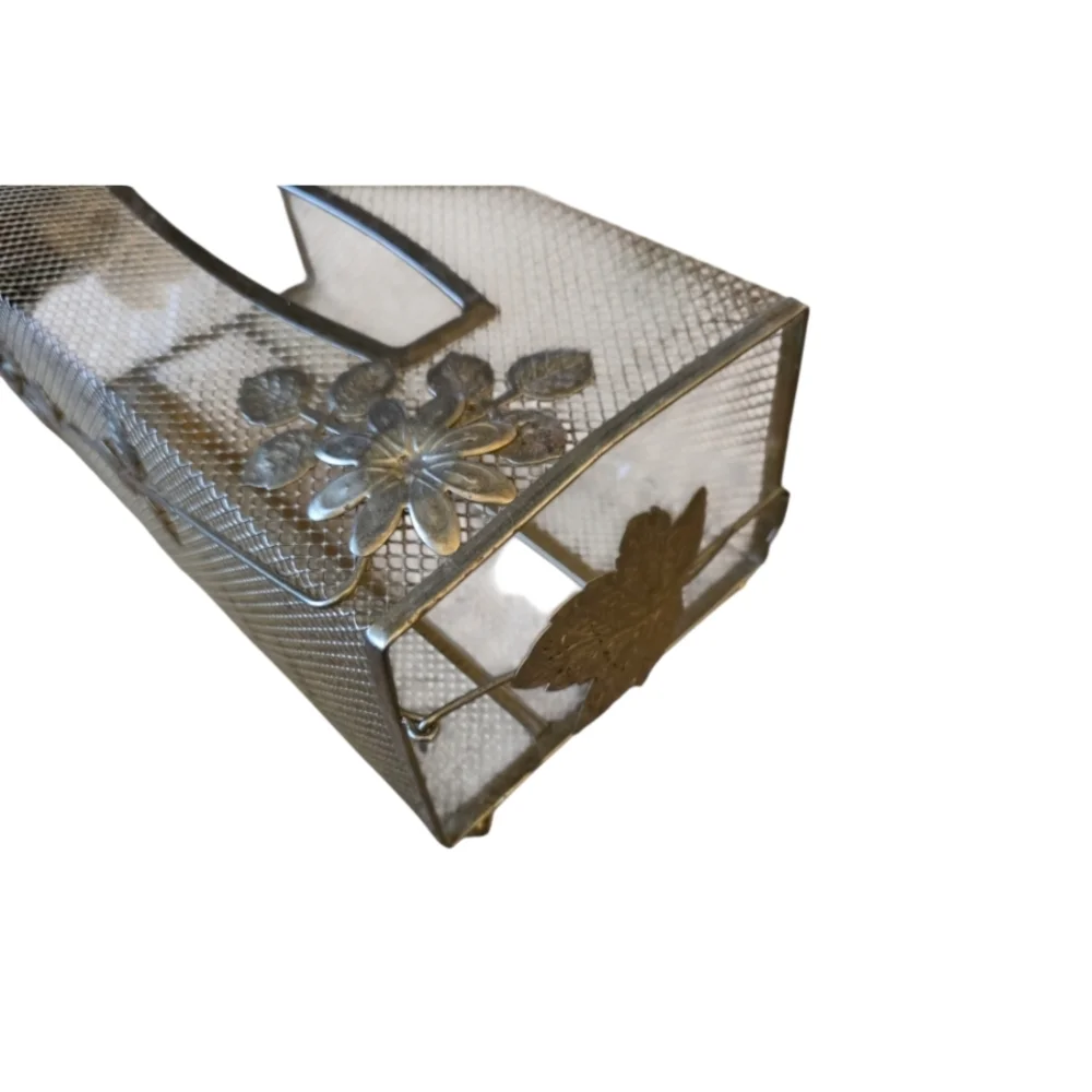 Gold Mesh Bathroom Tissue Box Floral Hollywood Regency Retro Vintage Oblong